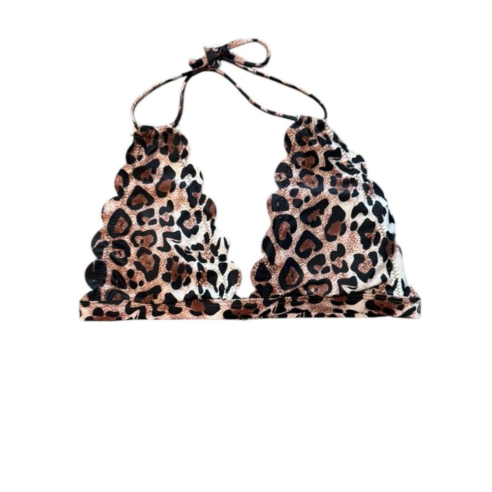 NWOT Leopard Halter Neck Scalloped Bikini Womens Size S - Picture 2 of 7